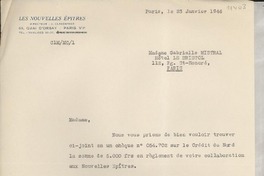[Carta] 1946 janv. 23, París [a] Gabriela Mistral, París