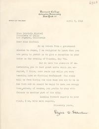 [Carta] 1946 abr. 9, New York, [EE. UU.] [a] Gabriela Mistral, Los Angeles, California, [EE.UU.]