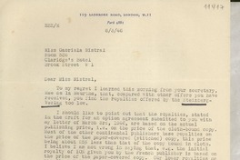 [Carta] 1946 Mar. 6, [Londres], [England] [a] Gabriela Mistral, Claridge's Hotel, [England?]