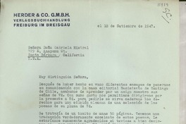 [Carta] 1947 set. 10, [Alemania] [a] Señora Doña Gabriela Mistral, Santa Bárbara, California, EE.UU.