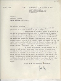 [Carta] 1947 oct. 15, Beverungen, Land Nordrhein-Westfalen, Britische Besatzungszone, Deutschland [a] Señorita Gabriela Mistral, Santa Barbara, California, [EE.UU.]