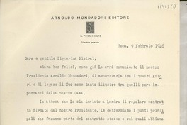 [Carta] 1946 febbr. 9, Roma, [Italia] [a] Cara e gentile Signorina Mistral