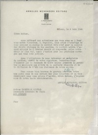 [Carta] 1946 juin 4, Milano, [Italia] [a] Chere Madame Gabrielle [i.e. Gabriela] Mistral, Consolado Generale de Chili, Los Angeles