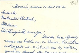 [Carta] 1952 ene. 11, Moscú [a] Gabriela Mistral, Italia