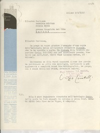 [Carta] 1952 febbr. 4, Milano, [Italia] [a] Illustre poetessa Gabriela Mistral, Premio Nobel, presso Consolato del Cile, Napoli