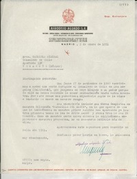 [Carta] 1951 ene. 2, Madrid, [España] [a la] Srta. Gabriela Mistral, Consulado de Chile, Veracruz, México