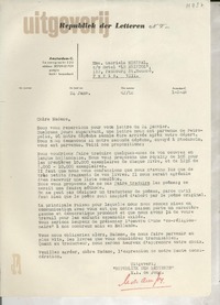 [Carta] 1946 janv. 24, Amsterdam, [Holanda] [a] Mme. Gabriela Mistral, Hotel "Le Bristol", 112, Faubourg St. Honoré, Paris