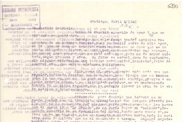 [Carta] 1943 abr. 8, Santiago [a] Gabriela Mistral