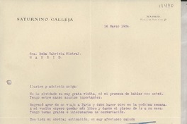[Carta] 1934 mar. 14, Madrid, [España] [a] Sra. Doña Gabriela Mistral, Madrid