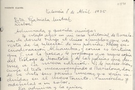 [Carta] 1936 abr. 8, Valencia, [España] [a] Srta. Gabriela Mistral, Lisboa