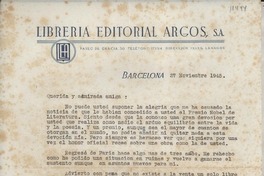 [Carta] 1945 nov. 27, Barcelona, [España] [a] Querida y admirada amiga, [Gabriela Mistral]