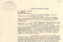 [Carta] 1951 oct. 20, Santiago, [Chile] [a] Gabriela Mistral, Nápoles