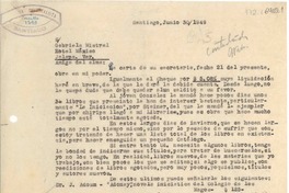[Carta] 1949 jun. 30, Santiago [a] Gabriela Mistral, Jalapa, Veracruz