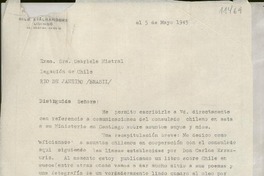 [Carta] 1945 mayo 5, [Suecia] [a la] Exma. Sra. Doña Gabriela Mistral, Legación de Chile, Rio de Janeiro, Brasil