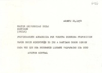 [Telegrama] 1954 ago. 21, [Estados Unidos] [al] Rector de la Universidad de Chile [Juan Gomez Millas], Santiago, Chile