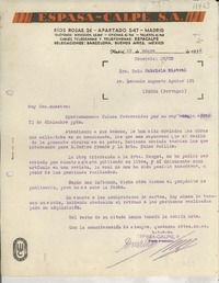 [Carta] 1936 ene. 15, Madrid, [España] [a] Sra. Doña Gabriela Mistral, Av. Antonio Augusto Aguiar 191, Lisboa (Portugal)