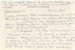 [Carta] 1948 mar. 27, Los Ángeles, California [a] Gabriela Mistral