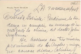 [Carta] 1948 oct. 9, Los Ángeles, California [a] Gabriela Mistral