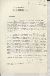 [Carta] 1954 sept. 20, Paris, [France] [a] Madame [Gabriela Mistral]