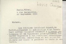 [Carta] 1954 sept. 20, Paris, [France] [a] Madame [Gabriela Mistral]