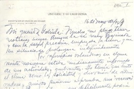 [Carta] 1949 mayo 16, Los Ángeles, California [a] Gabriela Mistral
