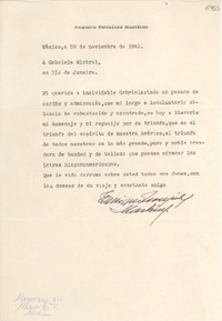 [Carta] 1945 nov. 28, México [a] Gabriela Mistral, Río de Janeiro