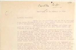 [Carta] 1948 feb. 21, Santiago, [Chile] [a] Gabriela [Mistral]