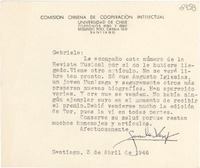 [Carta] 1946 abr. 3, Santiago [a] Gabriela Mistral
