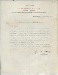 [Carta] 1947 déc. 5, Stockholm, [Suecia] [a] Madame Gabriela Mistral, Monrovia, Cal.