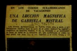Una lección magnífica de Gabriela Mistral en los cursos suramericanos de vacaciones.