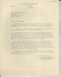 [Carta] 1946 Mar. 3, London, [Inglaterra] [a] Miss Gabriela Mistral, Room 536, Claridge's Hotel, Brook Street, W. L.