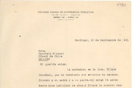 [Carta] 1951 sept. 13, Santiago, [Chile] [a] Gabriela Mistral, Nápoles, [Italia]
