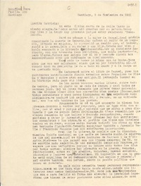 [Carta] 1951 nov. 5, Santiago, [Chile] [a] Gabriela [Mistral]