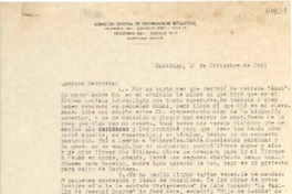 [Carta] 1951 dic. 12, Santiago, [Chile] [a] Gabriela [Mistral]