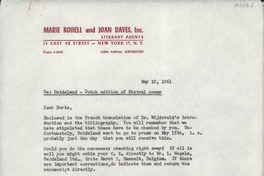 [Carta] 1961 May 12, New York, [EE.UU.] [a] Doris Dana, American Embassy, Bogota , Colombia
