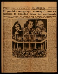 El pueblo uruguayo consagró con su aplauso la trinidad lírica del continente Gabriela Mistral, Alfonsina Storni y Juana de Ibarbourou dijeron secretos sobre la creación poética.