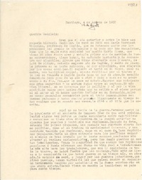 [Carta] 1952 ago. 12, Santiago, [Chile] [a] Gabriela [Mistral]