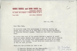 [Carta] 1961 June 12, New York, [EE.UU.] [a] Miss [Doris] Dana, American Embassy, La Paz, Bolivia