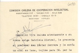 [Carta] 1952 dic. 1, Santiago, [Chile] [a] Gabriela Mistral