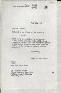 [Carta] 1961 July 26, [EE.UU.] [a] Mr. Richard Whelan, Morgan Guaranty Trust Co., New York, [EE.UU.]