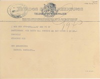 [Telegrama] 1950 sept. 21, Santiago, Chile [a] [Gabriela Mistral], Veracruz, [México]