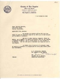 [Carta] 1946 oct. 9, Los Ángeles, California [a] Gabriela Mistral, Duarte, California