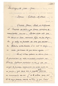 [Carta] 1946 jun. 12, San Diego [a] Gabriela Mistral