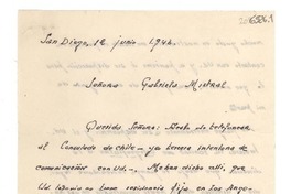 [Carta] 1946 jun. 12, San Diego [a] Gabriela Mistral