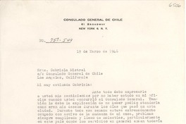 [Carta] 1946 mar. 19, New York, [Estados Unidos] [a] Gabriela Mistral, Los Angeles, California