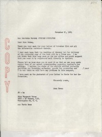 [Carta] 1961 Nov. 27, [EE.UU.] [a] Miss Margaret Bates, Washington, D.C., [EE.UU.]