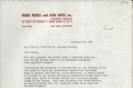 [Carta] 1961 Nov. 29, New York, [EE.UU.] [a] Doris Dana, Old Phaleron, Greece