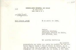 [Carta] 1946 abr. 5, New York, [Estados Unidos] [a] Gabriela Mistral, Los Angeles, Calif[ornia]