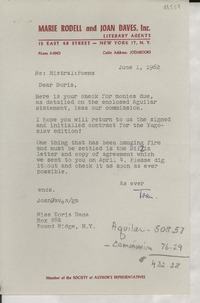 [Carta] 1962 Feb. 1, New York, [EE.UU.] [a] Doris Dana, Pound Ridge, N.Y., [EE.UU.]