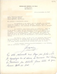 [Carta] 1947 dic. 29, New York, [Estados Unidos] [a] Gabriela Mistral, Santa Bárbara, California